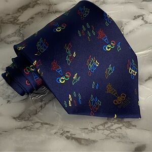 Rare Vintage Varucci 100% Silk Tie Quebec 2002 Olympic Blue Torch Sports Classic